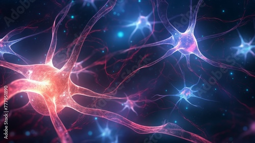 Glowing nerve cells communicate through synaptic connections © MOUISITON