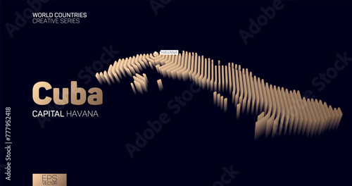 Isometric map of Cuba with golden hexagon lines