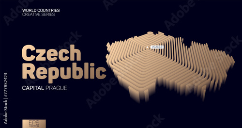 Isometric map of Czech Republic with golden hexagon lines