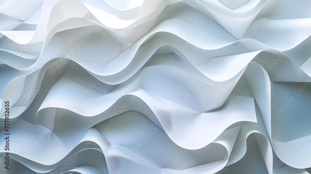 Fototapeta premium Ethereal Paper Folds Crafting Captivating Monochromatic Composition of Fluid Shadows and Highlights