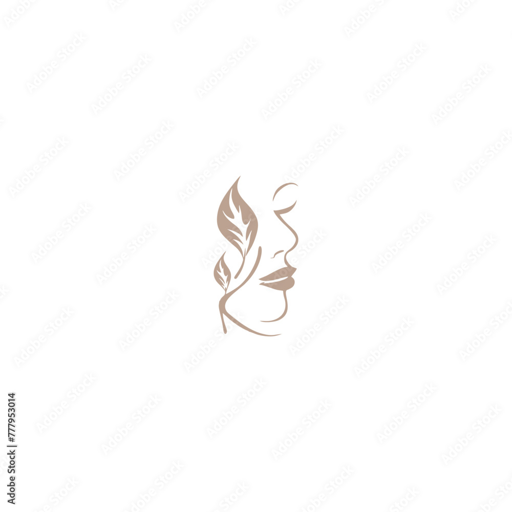 Beauty Woman Face with Leaf Logo Design for Spa. Beauty Woman Face with Leaf Logo Design for Spa.