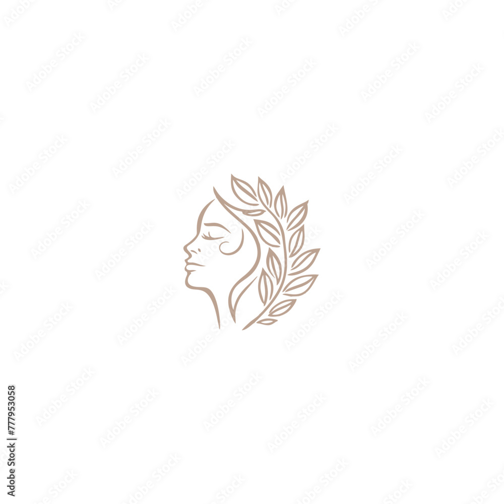Beauty Woman Face with Leaf Logo Design for Spa. Beauty Woman Face with Leaf Logo Design for Spa.