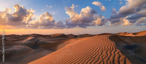 View of the vast expanse of desert at sunset in summer