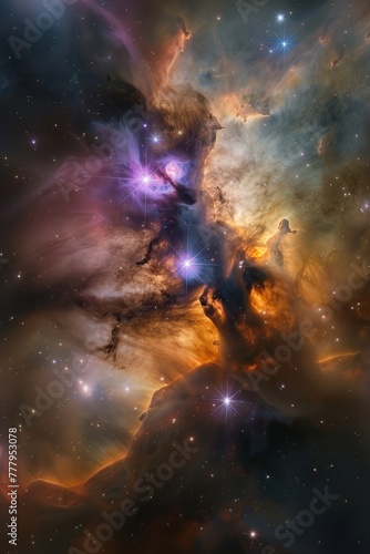 Cosmic Nebula Nursery, Where New Stars are Born From Clouds of Gas and Dust, Generative AI © Giantdesign