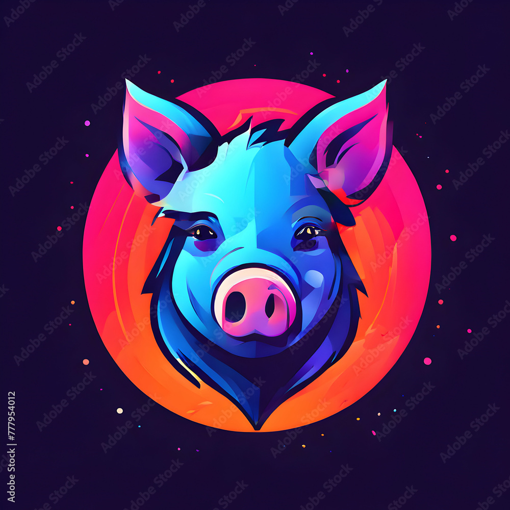 simple pig logo vector with abstract colors on colorful background