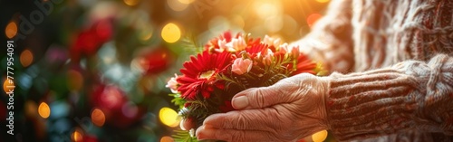 Caregiver Holding Elder's Hand in Hospice Care - Philanthropy and Kindness to Disabled Old People Concept for Happy Mother's Day photo