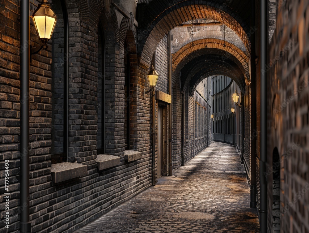 3D render style of a Victorian London alleyway
