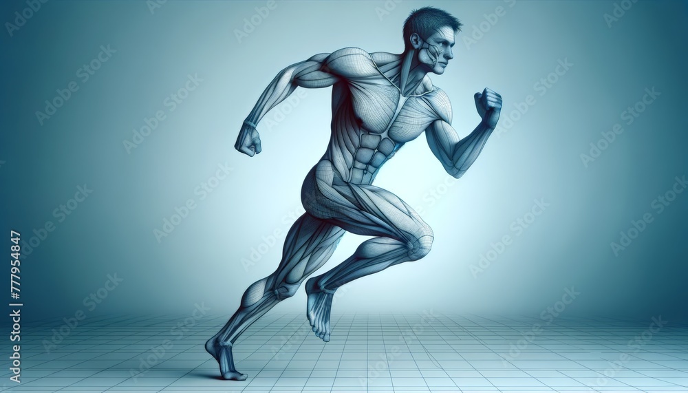 3D wireframe model of a man in a dynamic pose, possibly walking or running 3D wireframe model of a man in a dynamic pose, possibly walking or running