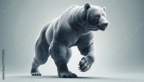 3D wireframe model of a bear in a dynamic pose, possibly standing or walking