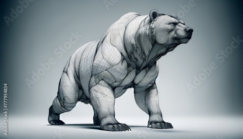 3D wireframe model of a bear in a dynamic pose  possibly standing or walking