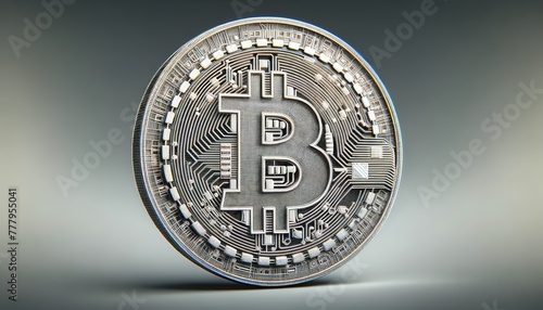3D wireframe model of a Bitcoin, showcasing engraved B symbol, circuit-like patterns representing the digital essence