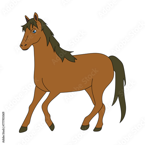 Colorful Horse Clipart. Cartoon Wild Animals Clipart Set for Lovers of Wildlife. 