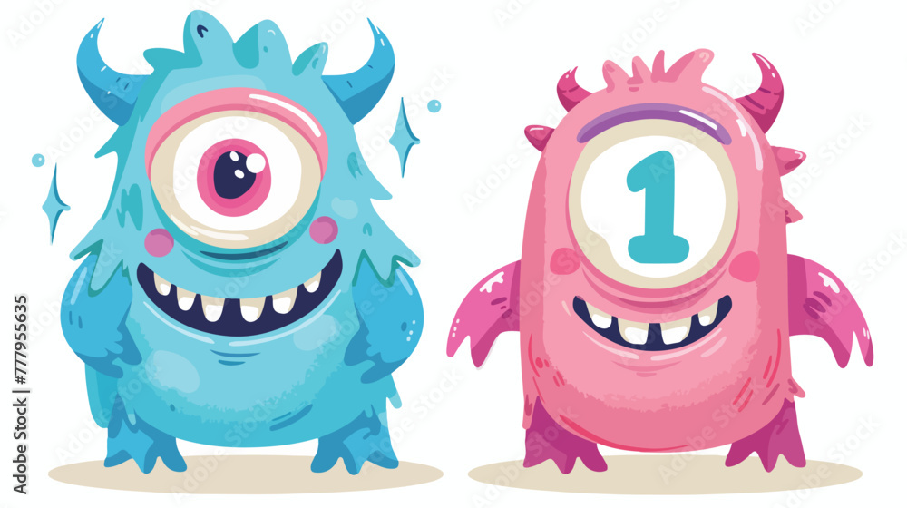 Monster number 1 concept. Colorful blue and pink