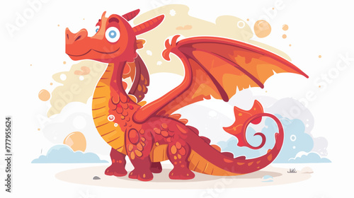 Magic cartoon red dragon. Fantastic flying animal © Aliha