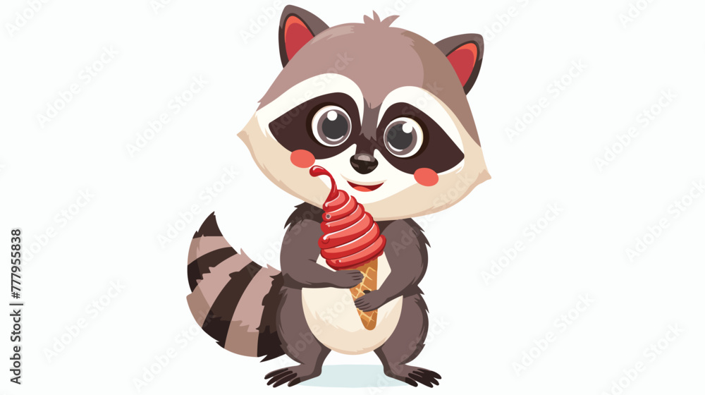 Raccoon with ice cream cartoon illustration