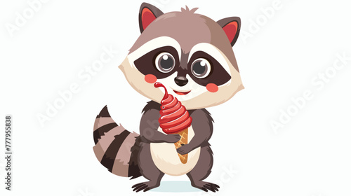Raccoon with ice cream cartoon illustration