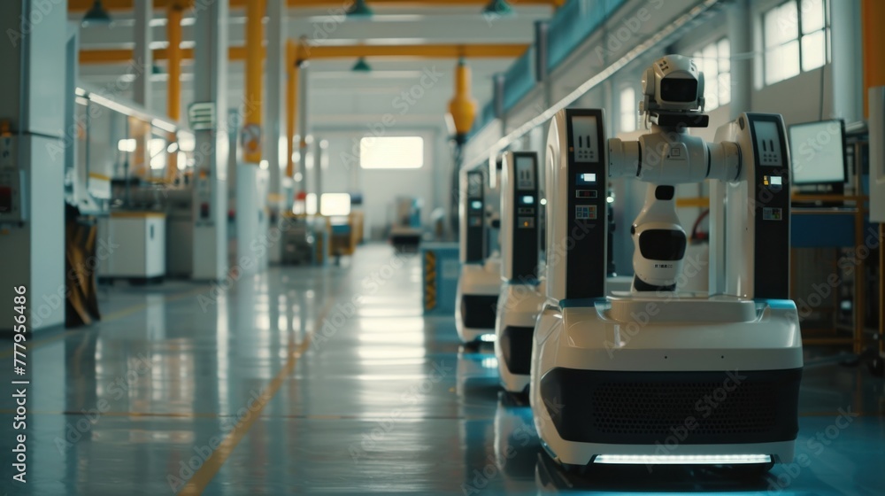 High-tech robotic machinery equipped with sensors in an industrial setting suggesting advanced automation in a manufacturing or research facility.