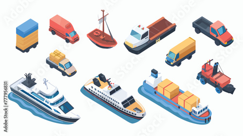 Different types of transport cartoon icons in set coll photo