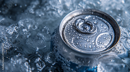 drink tin can iced submerged in frost ice, metal aluminum beverage. Generative Ai
