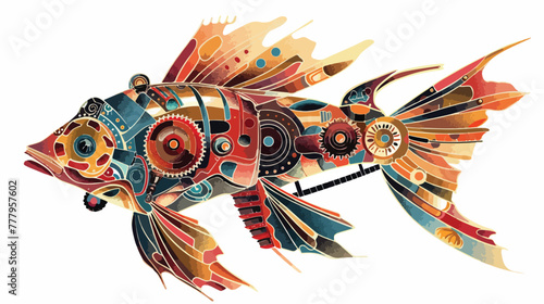 Fish steampunk robot. Unusual animal pattern mechanism