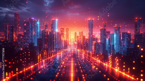 Smart city and abstract dot point connect with gradient line and aesthetic Intricate wave line design   big data connection technology concept.