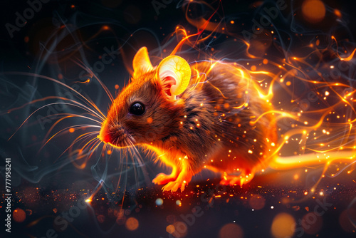 a orange mouse with a flame design on a black background