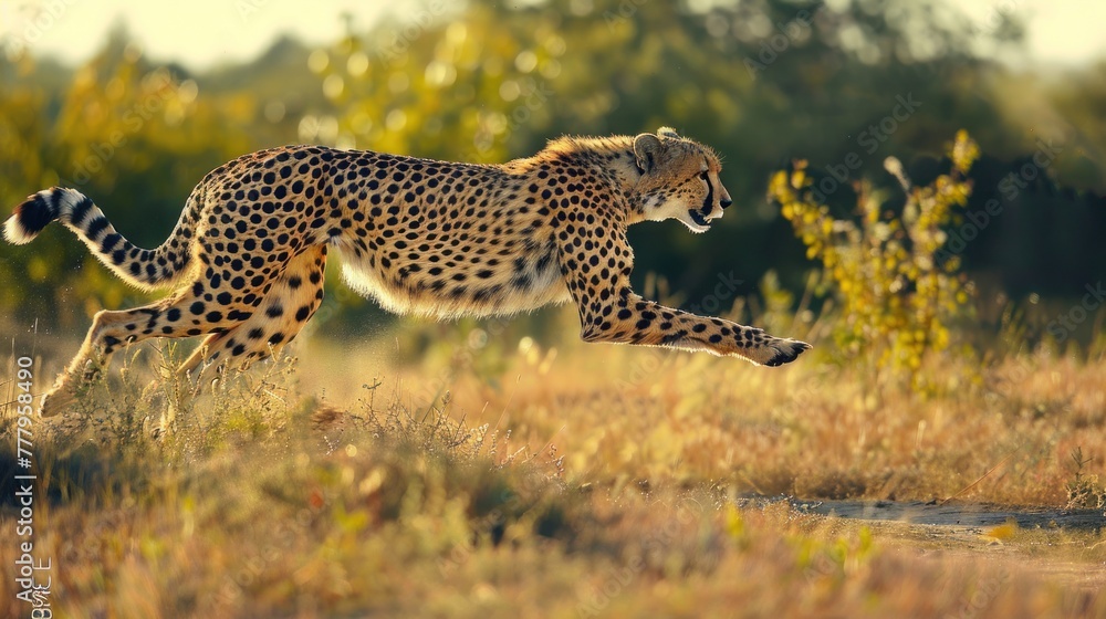 Naklejka premium Cheetah running to chase prey in the savanna