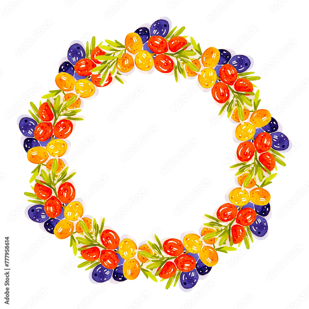Watercolor olive branch wreath. Hand drawn PNG. Watercolor olive branch wreath. Hand drawn PNG.