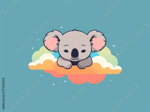 cute baby koala sleeping on the cloud photo