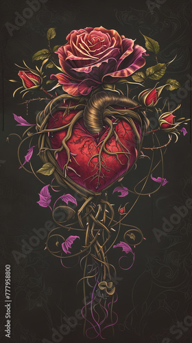 A heart with vines growing out of it