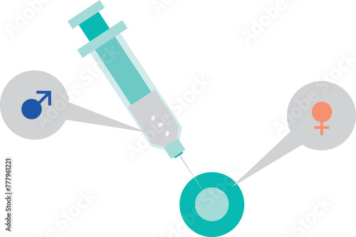 Syringe and egg ovum with injected sperm vector illustration. Artificial insemination symvol. IVF In Vitro Fertilization Icon.