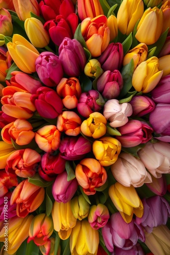 A Vibrant Bouquet of Colorful Tulips in a Vase