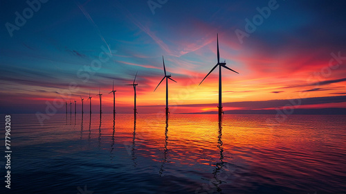 Offshore Wind Turbines at Colorful Sunset