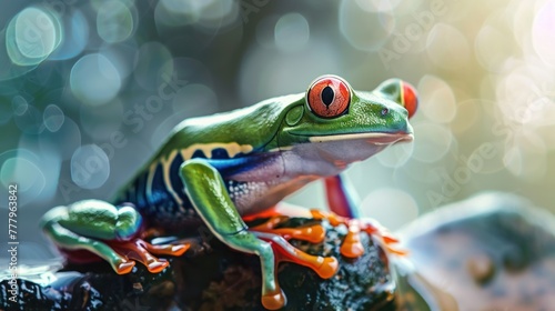 Closeup of cute and beautiful red-eyed tree frog © diwek