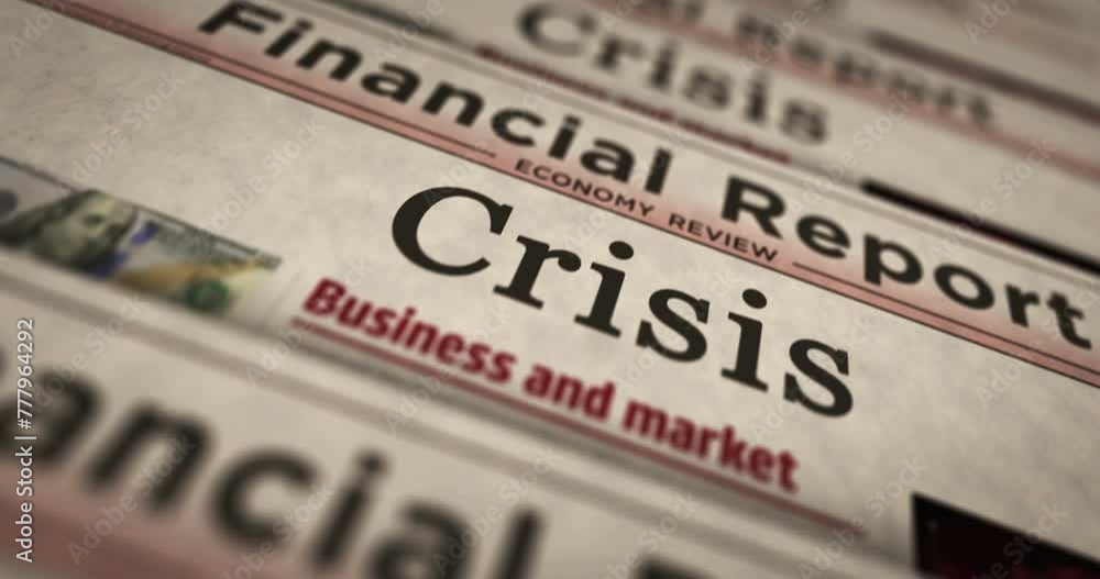 Crisis economy and business daily news newspaper printing. Abstract concept retro headlines 3d seamless looped. Crisis economy and business daily news newspaper printing. Abstract concept retro headlines 3d seamless looped.