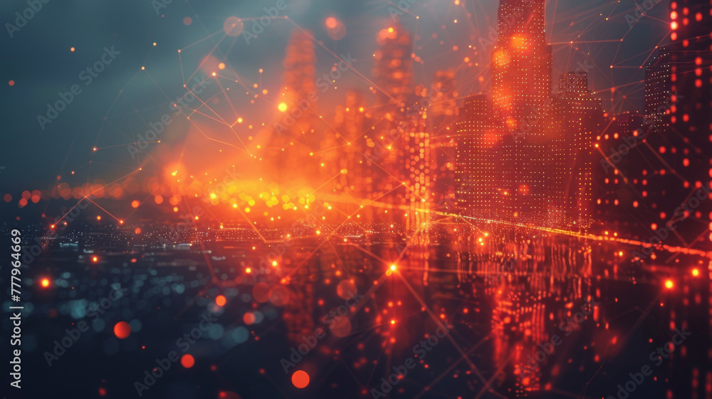 Smart city and abstract polygon pattern connection with speed line light, big data connection technology concept. Smart city and abstract polygon pattern connection with speed line light, big data connection technology concept.