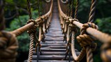 Suspended Rope Bridge Spanning Lush Jungle Canopy,Representing Collaborative Resilience and Common Purpose