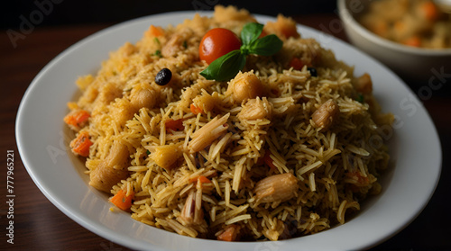 A plate of Kenyan pilau. Shot at dinner's perspective.generative.ai