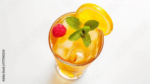iced fruit tea over white background. Generative Ai
