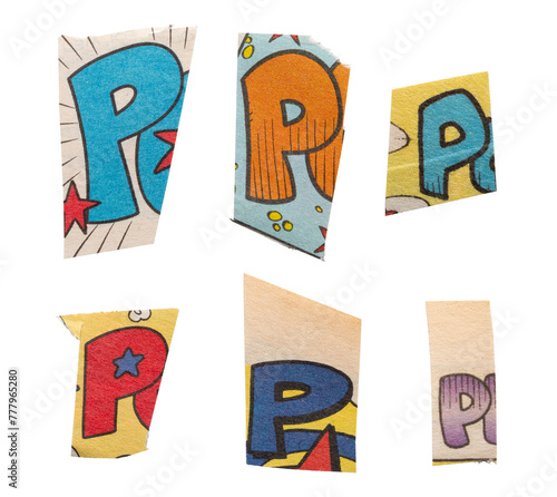 Ransom comics font type P from printout comics, HQ, cutout, collage element for graphic design, png isolated on transparent background	