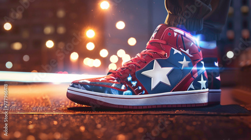 Unique Red and Blue Sneaker shoe designs Inspired by Captain America.
