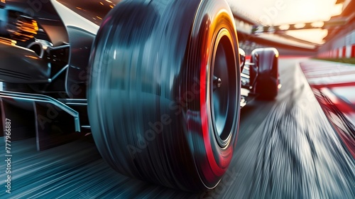 Adrenaline-Fueled Racing Wheels in Motion:Blurred Racetrack Background Captures the Intensity of High-Speed Automotive Pursuit
