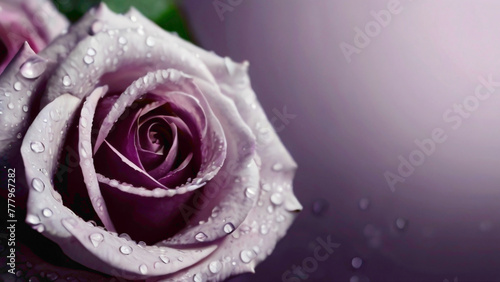 purple rose flowers in the white backgorund with text copy big empty space in the middle for copy space with water drops lying the sepals of the flowers abstract romantic and lovely deep relaxing 