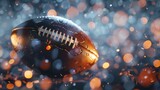 American football ball with blurred bokeh background. Dynamic sports imagery.