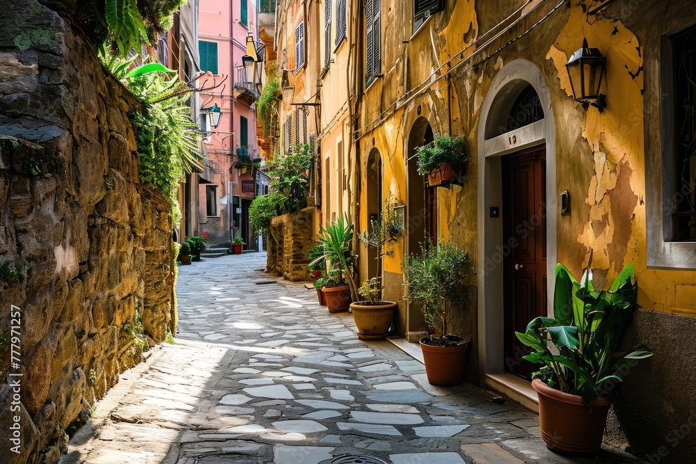 Fototapeta A  street in a charming town ,charming traditional streets of old town ,  AI generated