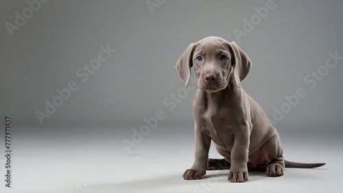 Perro de raza braco de weimar, sobre fondo gris photo