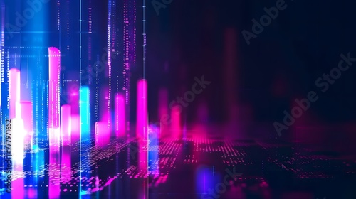 Stock Market Trends Under Blue and Purple Neon Glow  High-Resolution  Dynamic Perspective and Depth in Financial Illustration. For Design  Background  Cover  Poster  Banner  PPT  KV design  Wallpaper