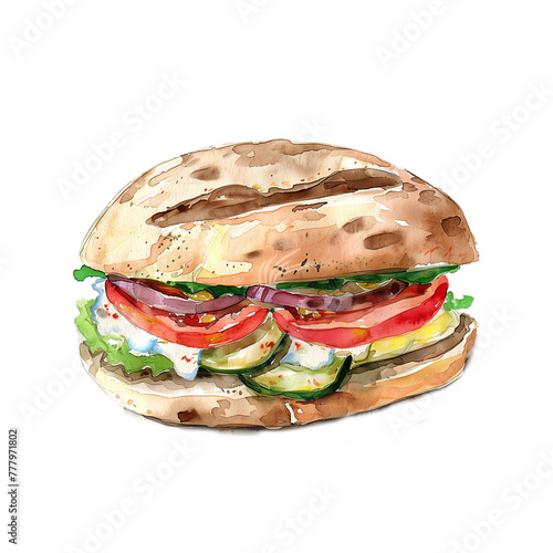 A hand-drawn watercolor illustration of tortas. Mexican dish. High resolution png with a transparent background. Generative AI