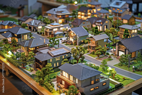 A Table of Dreams: Miniature Models of Houses and Land for Architecture or Real Estate Mockups, with Intricate Craftsmanship and Realistic Lighting Recreating the Atmosphere of Reality