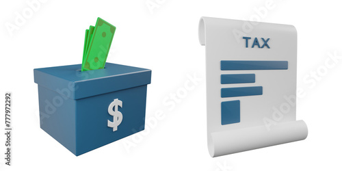 3d Charity Box, tax. 3d render icon pack. High quality render. Transparent background